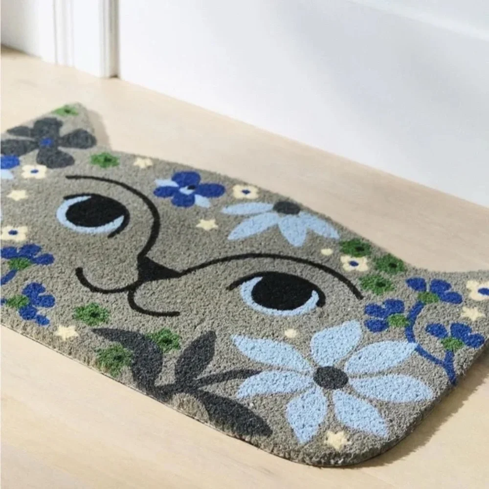 Anthropologie Ginnie Lavender Cat Coir Floral Doormat BRAND NEW IN PACKAGING